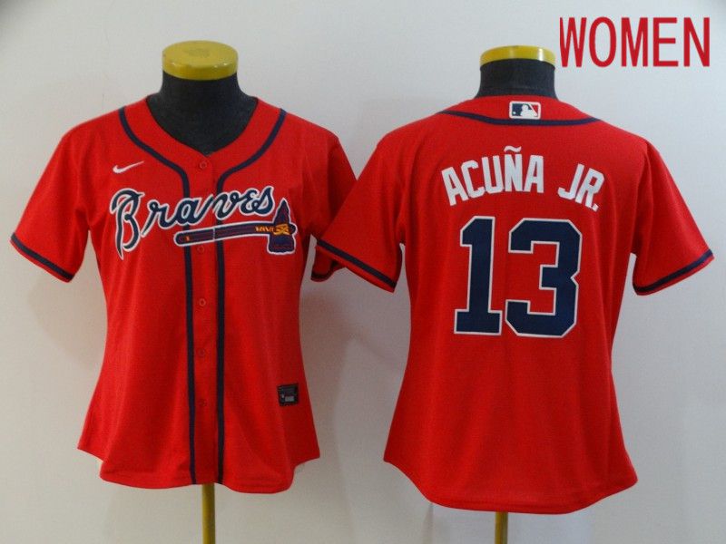 Women Atlanta Braves 13 Acuna jr Red Nike Game MLB Jerseys